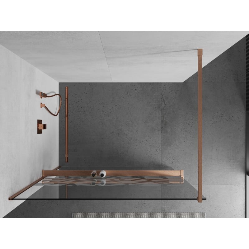 Mexen Kioto+ shower wall with shelf Walk-in 100 x 200 cm, white pattern, brushed copper - 800-100-121-65-85