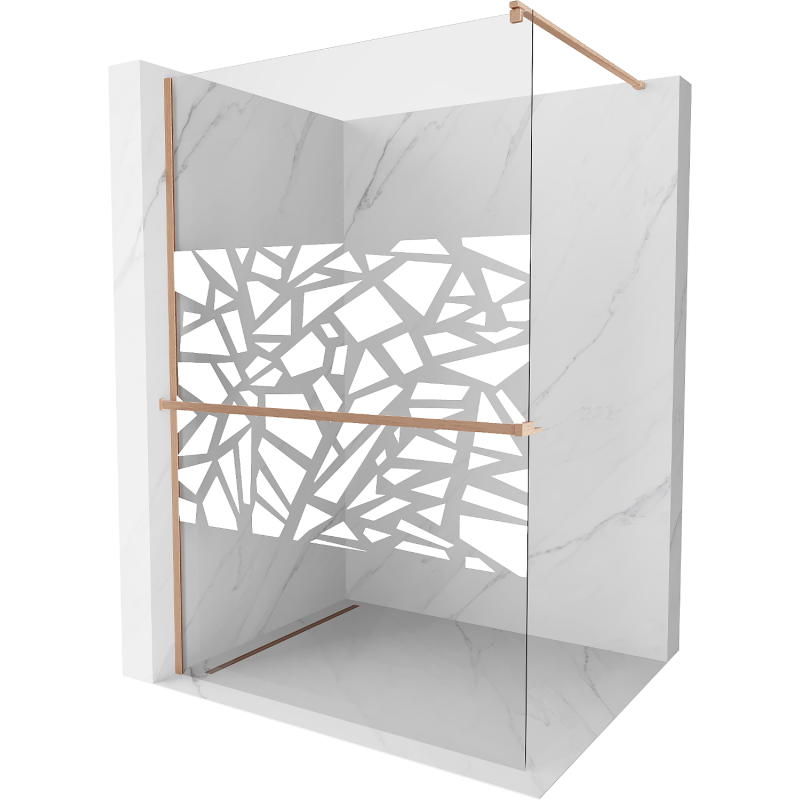 Mexen Kioto+ Shower Wall with a Walk-in Shelf 110 x 200 cm, White Pattern, Brushed Copper - 800-110-121-65-85