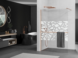 Mexen Kioto+ Shower Wall with a Walk-in Shelf 110 x 200 cm, White Pattern, Brushed Copper - 800-110-121-65-85