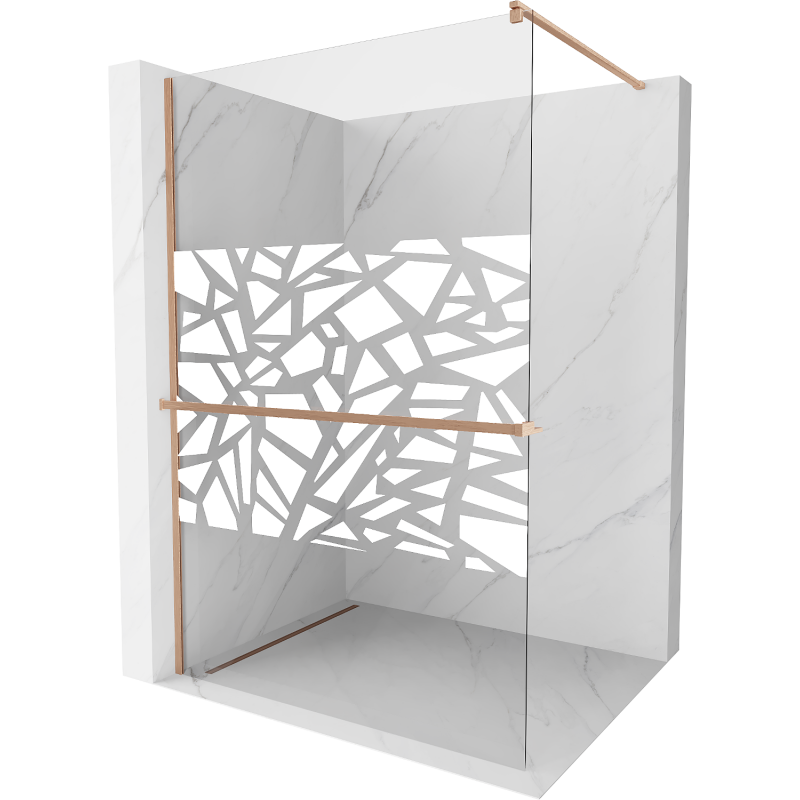 Mexen Kioto+ Walk-in Shower Wall with Shelf 130 x 200 cm, White Pattern, Brushed Copper - 800-130-121-65-85
