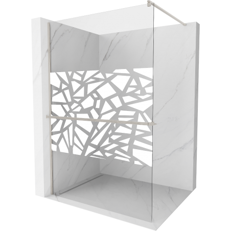 Mexen Kioto+ shower wall with shelf Walk-in 130 x 200 cm, white pattern, brushed nickel - 800-130-121-97-85