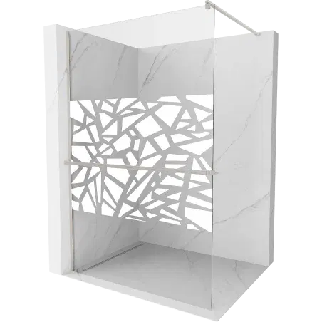 Mexen Kioto+ shower wall with shelf Walk-in 140 x 200 cm, white pattern, brushed nickel - 800-140-121-97-85
