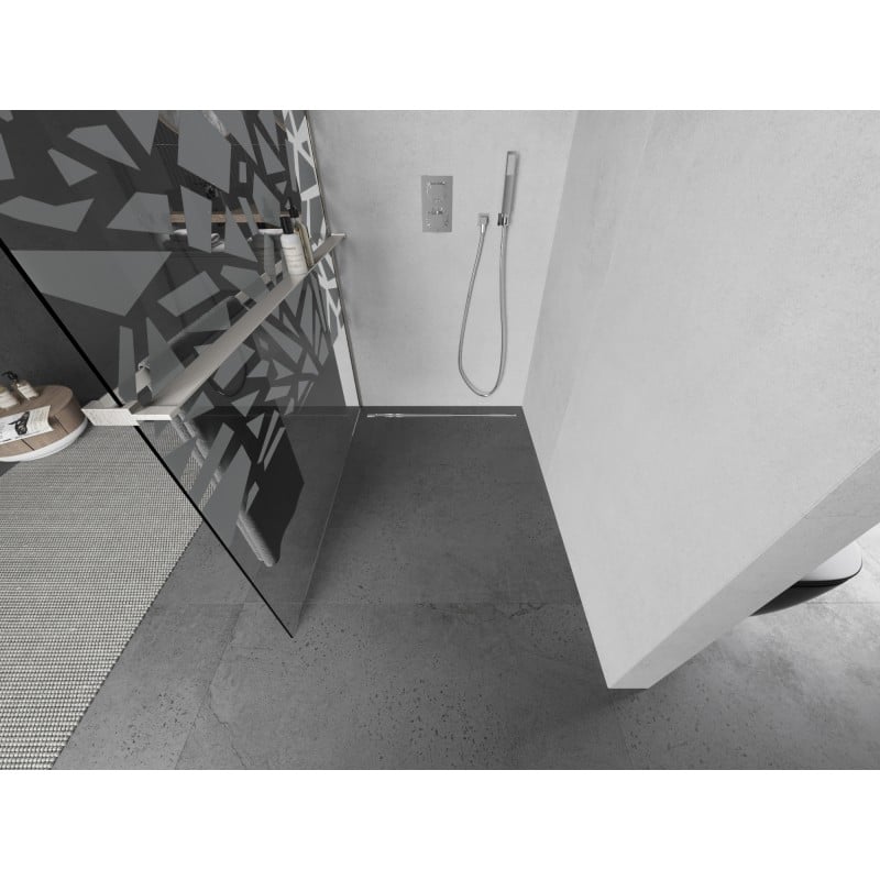Mexen Kioto+ shower wall with shelf Walk-in 140 x 200 cm, white pattern, brushed nickel - 800-140-121-97-85