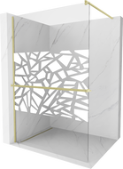 Mexen Kioto+ walk-in shower wall with shelf 80 x 200 cm, white pattern, brushed gold - 800-080-121-55-85