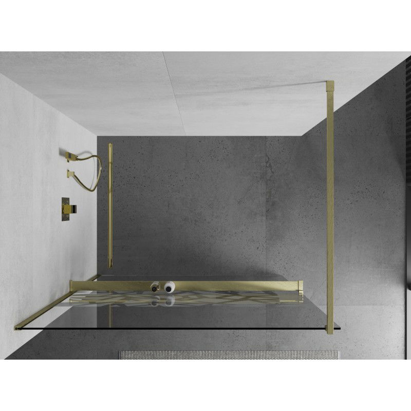 Mexen Kioto+ Walk-in Shower Screen with Shelf 90 x 200 cm, White Pattern, Brushed Gold - 800-090-121-55-85
