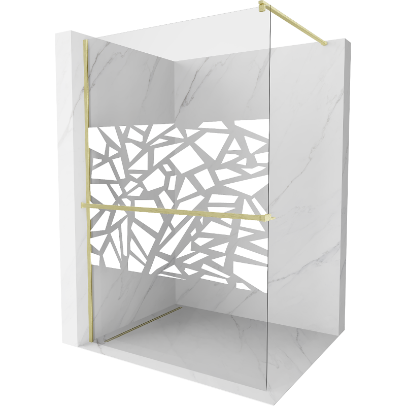 Mexen Kioto+ Walk-in Shower Wall with Shelf 100 x 200 cm, White Pattern, Brushed Gold - 800-100-121-55-85