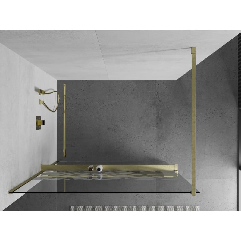 Mexen Kioto+ shower wall with Walk-in shelf 100 x 200 cm, white pattern, brushed gold - 800-100-121-55-85