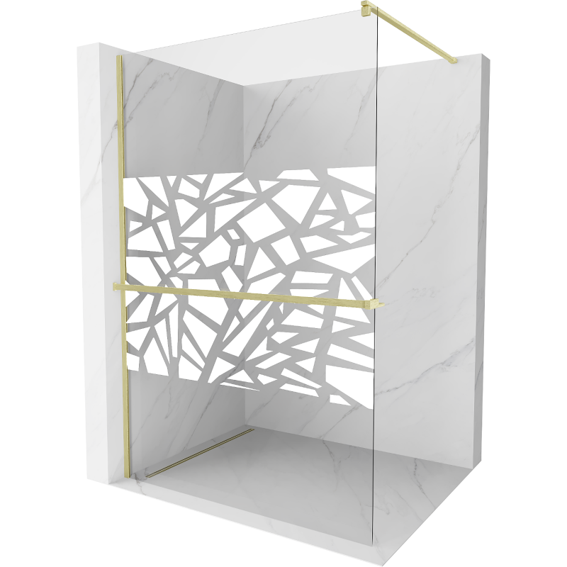 Mexen Kioto+ shower wall with shelf Walk-in 110 x 200 cm, white pattern, brushed gold - 800-110-121-55-85