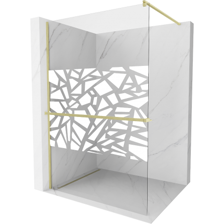 Mexen Kioto+ shower wall with shelf Walk-in 110 x 200 cm, white pattern, brushed gold - 800-110-121-55-85