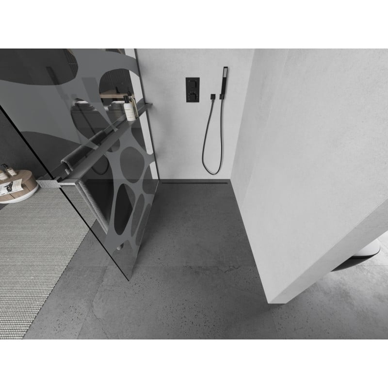 Mexen Kioto+ shower wall with shelf Walk-in 70 x 200 cm, white wave, gun gray brushed - 800-070-121-66-97