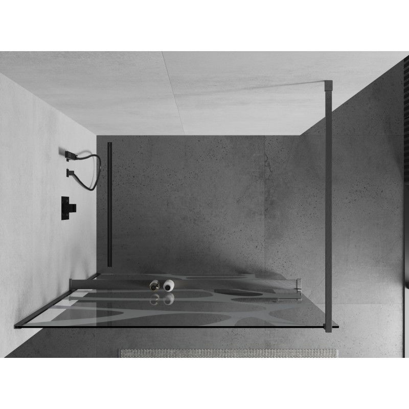 Mexen Kioto+ shower wall with shelf Walk-in 70 x 200 cm, white wave, gun gray brushed - 800-070-121-66-97