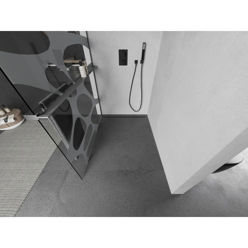 Mexen Kioto+ shower wall with shelf Walk-in 80 x 200 cm, white wave, gun gray brushed - 800-080-121-66-97