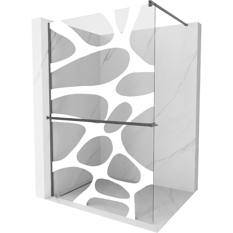 Mexen Kioto+ shower wall with shelf Walk-in 90 x 200 cm, white wave, gun gray brushed - 800-090-121-66-97