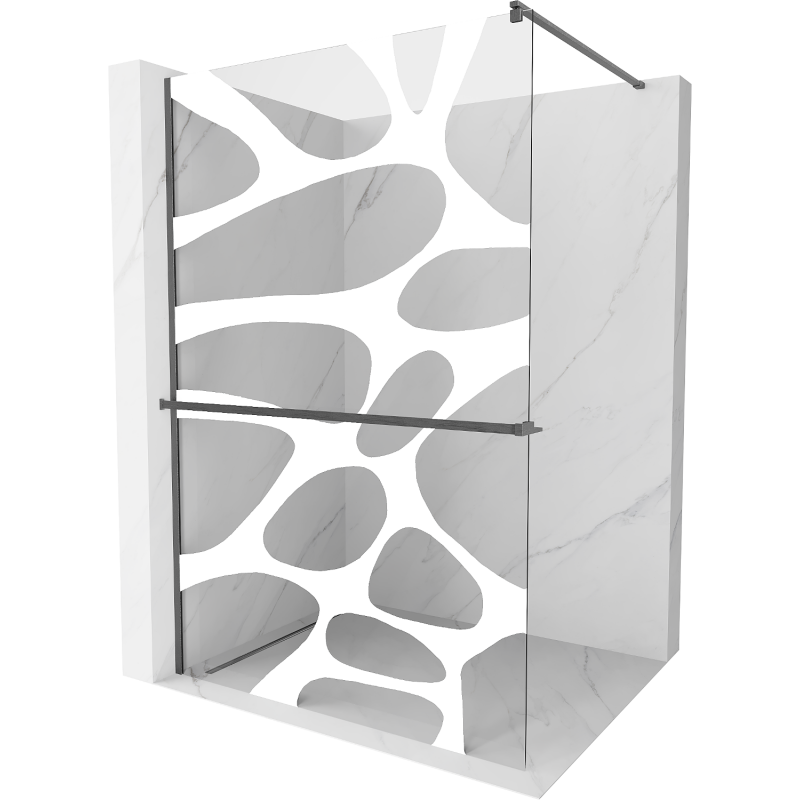 Mexen Kioto+ shower wall with shelf Walk-in 110 x 200 cm, white pattern, gun gray brushed - 800-110-121-66-97