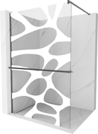 Mexen Kioto+ shower wall with shelf Walk-in 120 x 200 cm, white pattern, gun gray brushed - 800-120-121-66-97