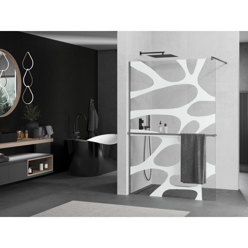 Mexen Kioto+ shower wall with shelf Walk-in 130 x 200 cm, white wave, gun gray brushed - 800-130-121-66-97