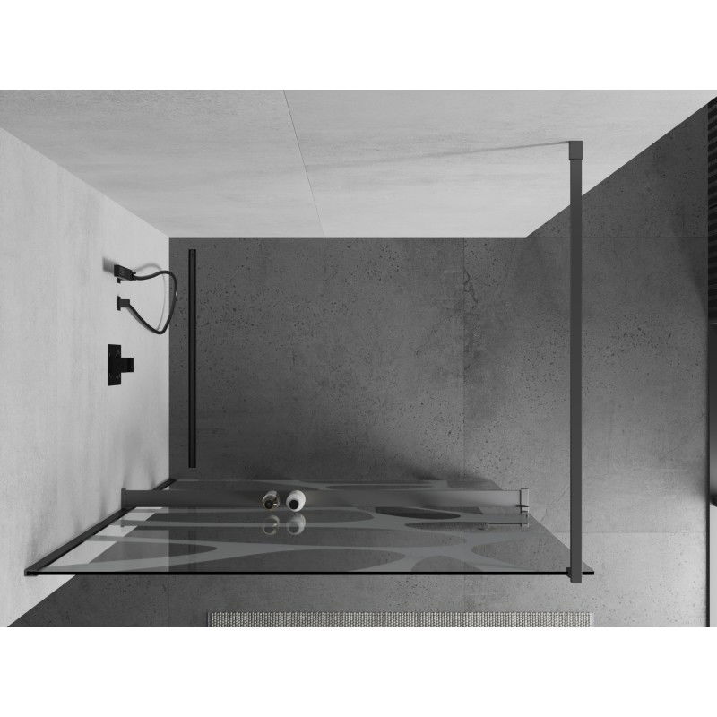 Mexen Kioto+ Walk-in Shower Wall with Shelf 80 x 200 cm, White Wave, Gun Metal - 800-080-121-95-97