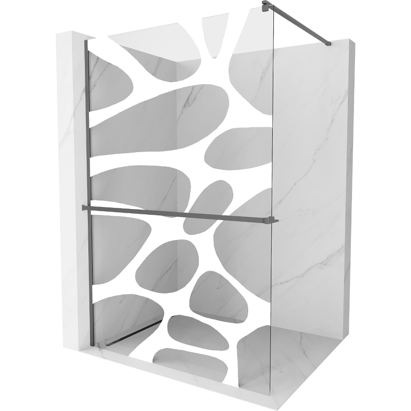 Mexen Kioto+ shower wall with Walk-in shelf 100 x 200 cm, white wave, gun metal - 800-100-121-95-97