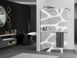 Mexen Kioto+ Walk-in Shower Screen with Shelf 100 x 200 cm, White Pattern, Gun Metal - 800-100-121-95-97