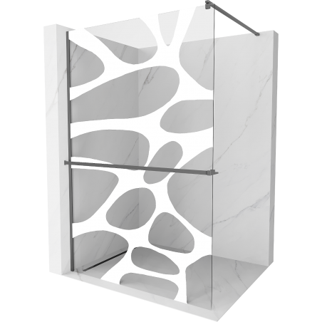 Mexen Kioto+ Shower Wall with Walk-in Shelf 120 x 200 cm, White Pattern, Gun Metal - 800-120-121-95-97