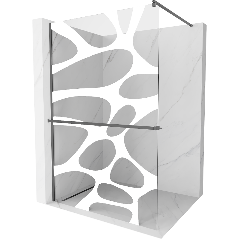 Mexen Kioto+ Walk-in Shower Wall with Shelf 130 x 200 cm, White Pattern, Gun Metal - 800-130-121-95-97