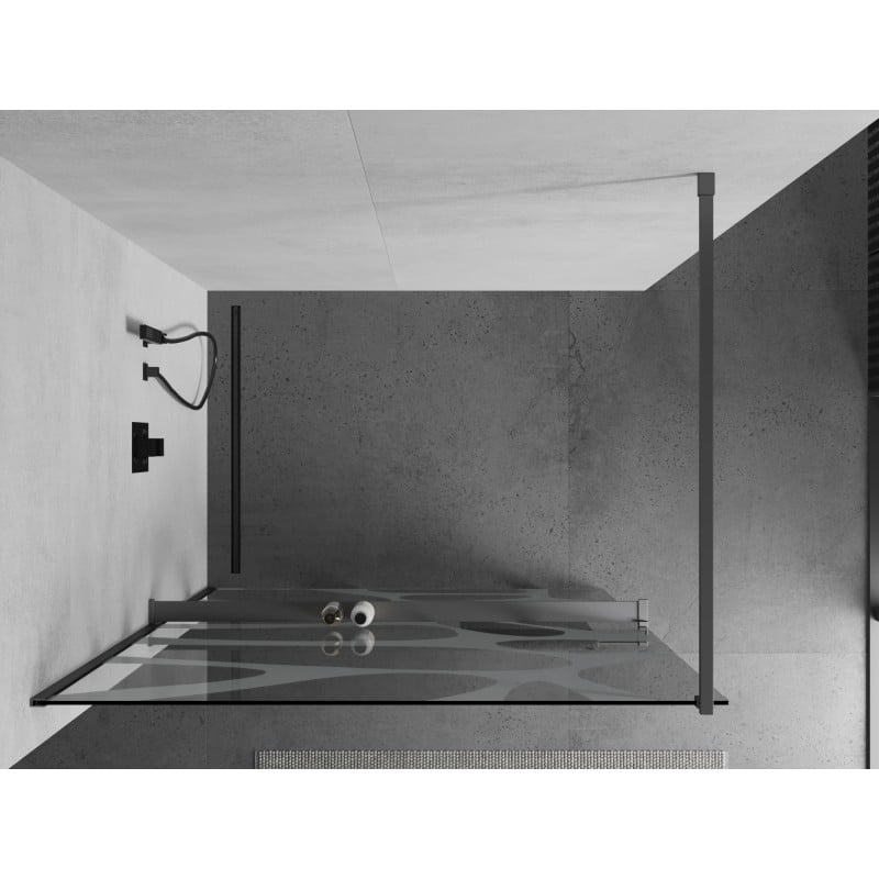 Mexen Kioto+ shower wall with shelf Walk-in 140 x 200 cm, white wave, gun metal - 800-140-121-95-97