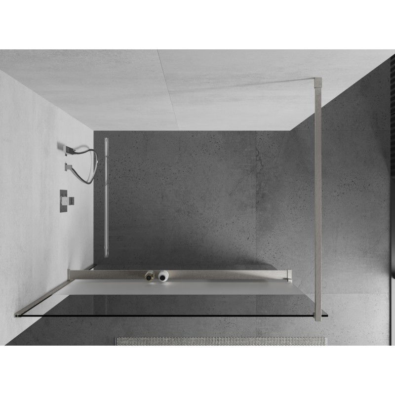 Mexen Kioto+ Walk-in Shower Wall with Shelf 120 x 200 cm, Transparent/Frosted, Brushed Nickel - 800-120-121-97-35