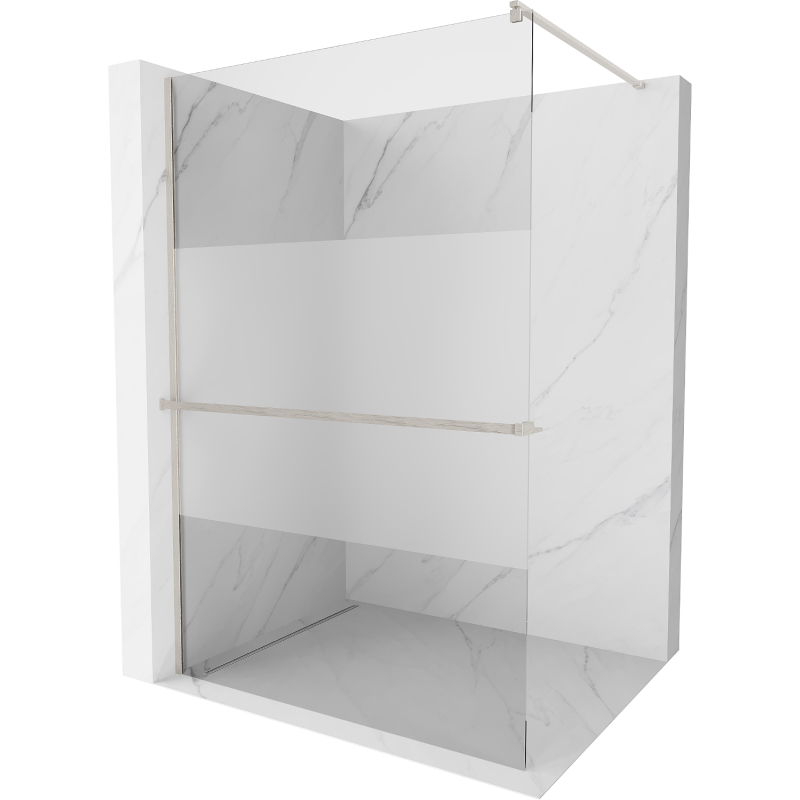 Mexen Kioto+ Walk-in Shower Wall with Shelf 120 x 200 cm, Transparent/Frosted, Brushed Nickel - 800-120-121-97-35