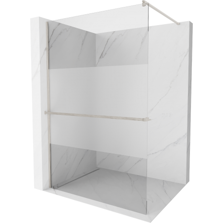 Mexen Kioto+ Walk-in Shower Wall with Shelf 130 x 200 cm, Transparent/Frosted, Brushed Nickel - 800-130-121-97-35