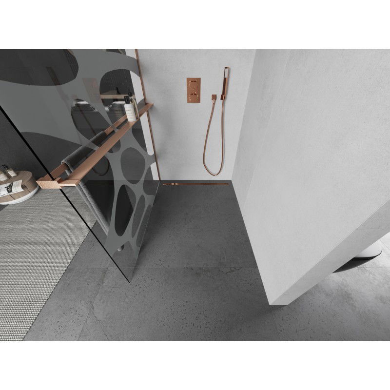 Mexen Kioto+ shower screen with shelf Walk-in 70 x 200 cm, white wave, brushed copper - 800-070-121-65-97