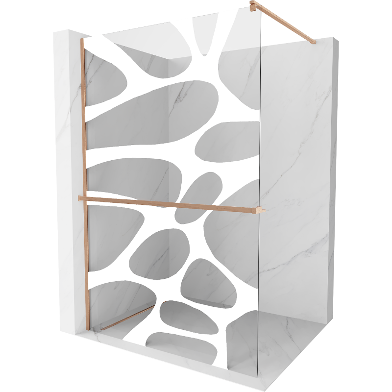Mexen Kioto+ Shower Wall with Walk-in Shelf 110 x 200 cm, White Pattern, Brushed Bronze - 800-110-121-65-97