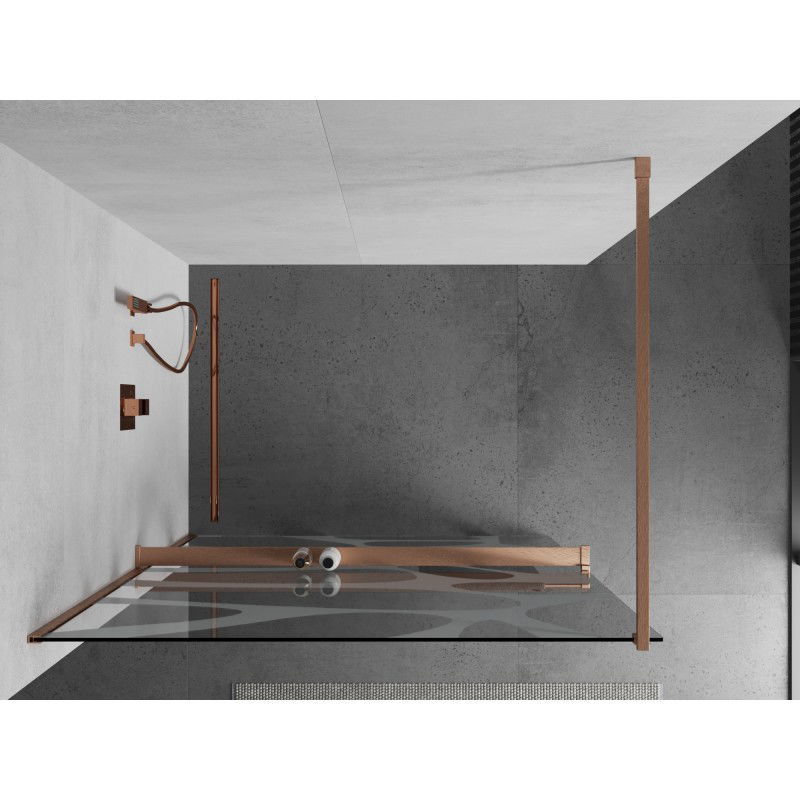Mexen Kioto+ shower wall with shelf Walk-in 110 x 200 cm, white wave, brushed copper - 800-110-121-65-97