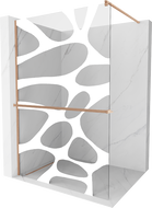 Mexen Kioto+ shower wall with shelf Walk-in 130 x 200 cm, white wave, brushed copper - 800-130-121-65-97
