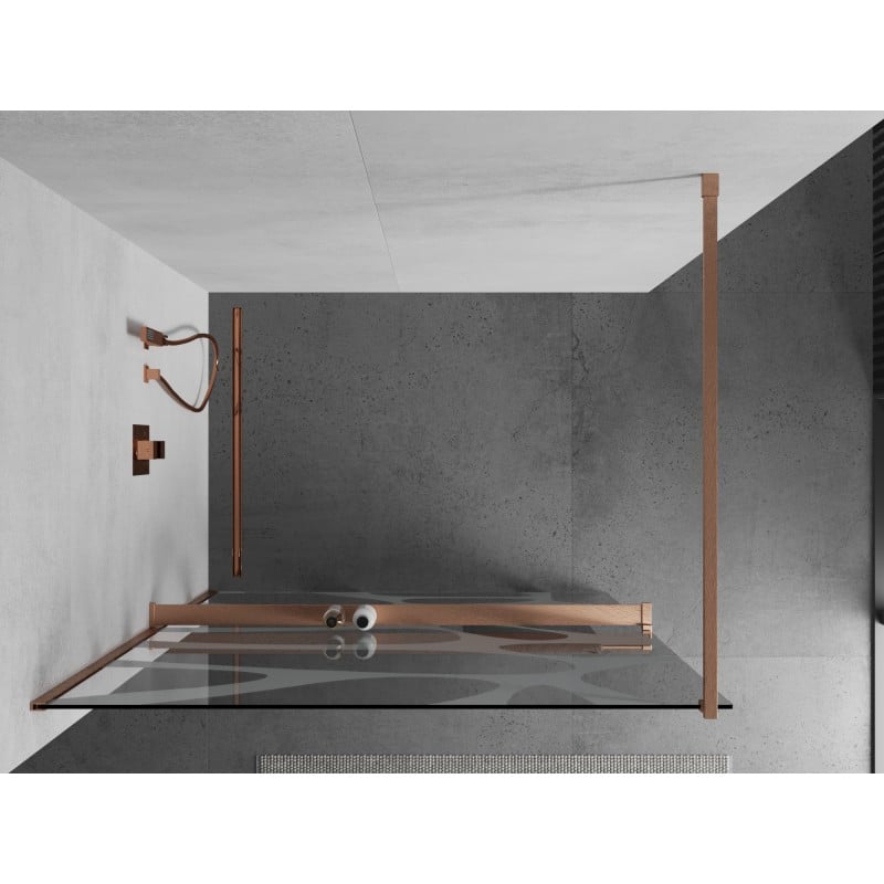 Mexen Kioto+ shower wall with shelf Walk-in 140 x 200 cm, white wave, brushed copper - 800-140-121-65-97