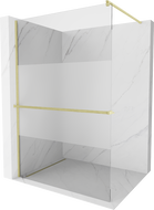 Mexen Kioto+ shower wall with Walk-in shelf 130 x 200 cm, transparent/frosted, brushed gold - 800-130-121-55-35