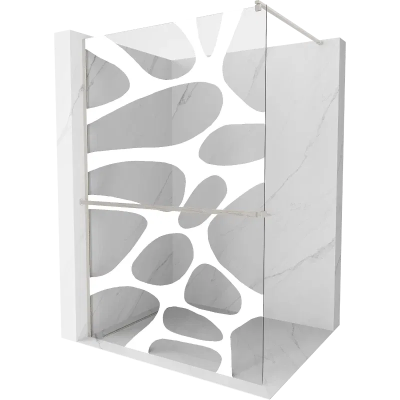 Mexen Kioto+ Walk-in shower wall with shelf 100 x 200 cm, white wave, brushed nickel - 800-100-121-97-97