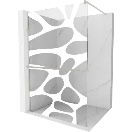 Mexen Kioto+ Walk-in shower wall with shelf 100 x 200 cm, white wave, brushed nickel - 800-100-121-97-97