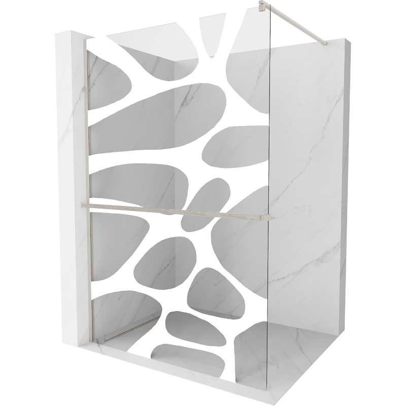 Mexen Kioto+ Shower Wall with Walk-in Shelf 110 x 200 cm, White Pattern, Brushed Nickel - 800-110-121-97-97