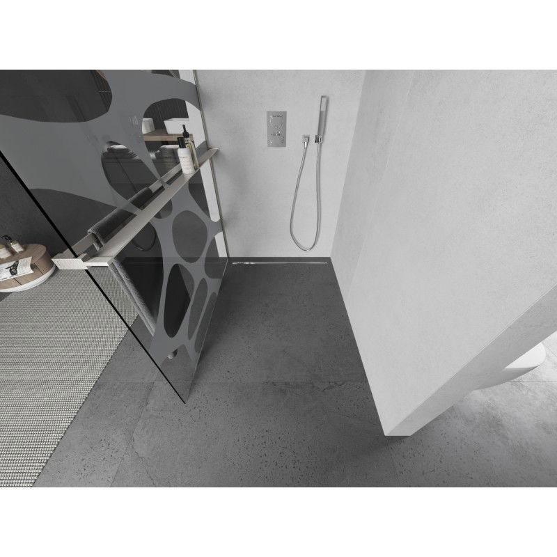 Mexen Kioto+ shower wall with shelf Walk-in 110 x 200 cm, white wave, brushed nickel - 800-110-121-97-97