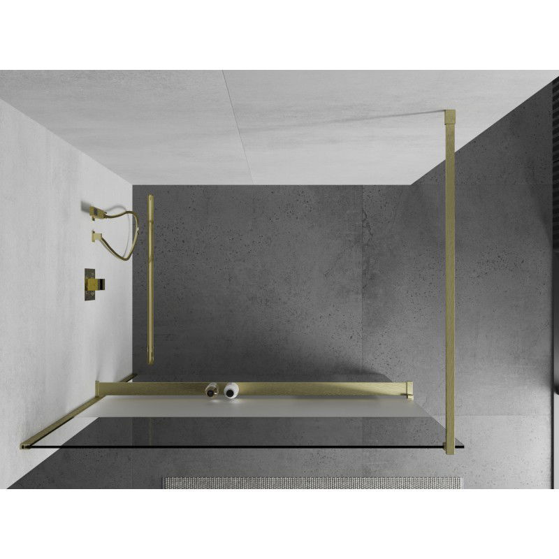 Mexen Kioto+ shower wall with shelf Walk-in 140 x 200 cm, transparent/frosted, brushed gold - 800-140-121-55-35