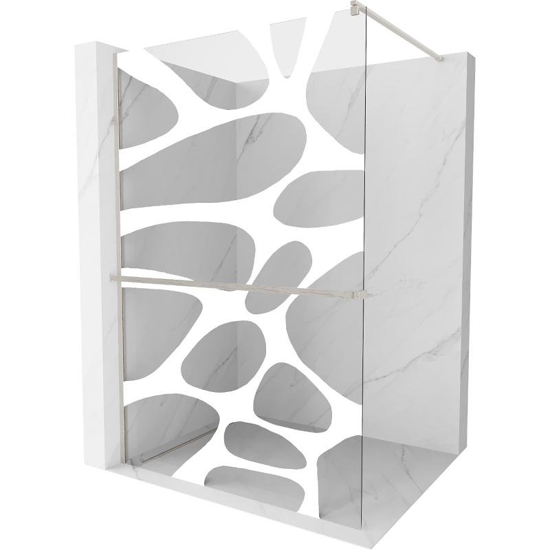 Mexen Kioto+ Walk-in Shower Screen with Shelf 120 x 200 cm, White Pattern, Brushed Nickel - 800-120-121-97-97