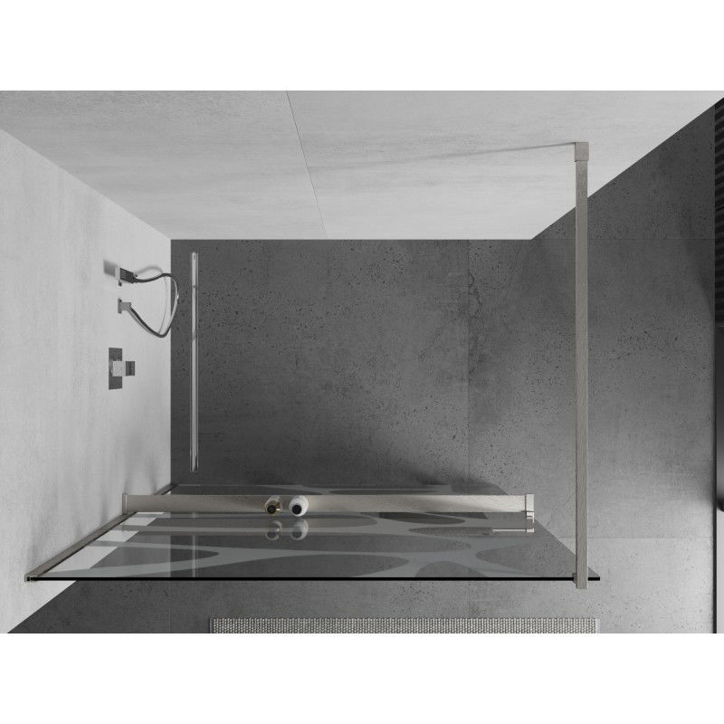 Mexen Kioto+ shower wall with walk-in shelf 120 x 200 cm, white wave, brushed nickel - 800-120-121-97-97