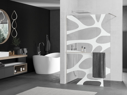 Mexen Kioto+ Walk-in Shower Panel 140 x 200 cm, White Pattern, Brushed Nickel - 800-140-121-97-97