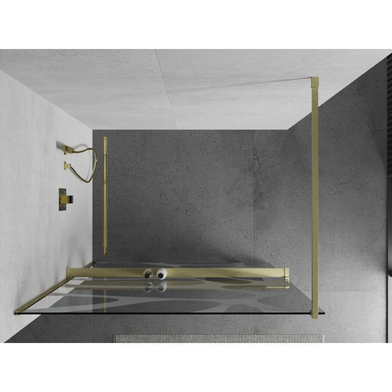 Mexen Kioto+ shower screen with shelf Walk-in 70 x 200 cm, white wave, brushed gold - 800-070-121-55-97