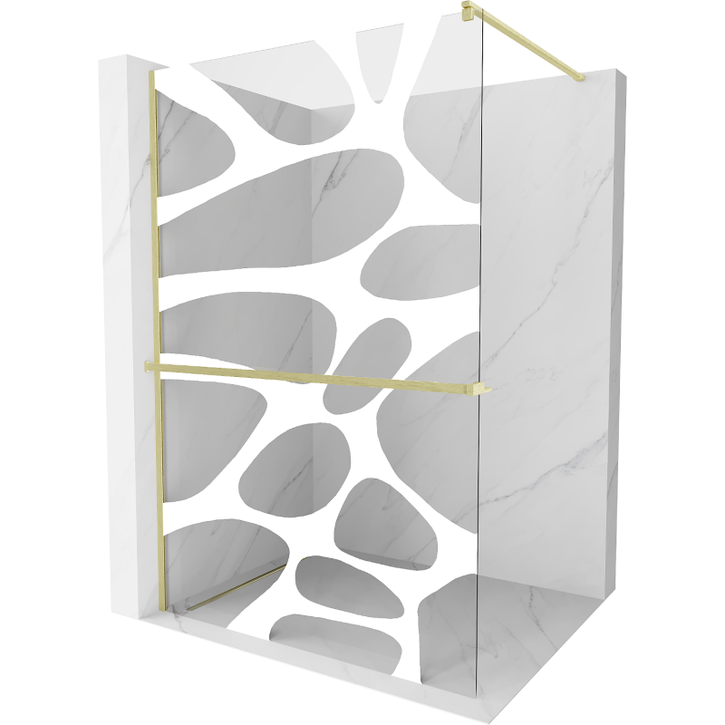 Mexen Kioto+ Shower Wall with Walk-in Shelf 70 x 200 cm, White Pattern, Brushed Gold - 800-070-121-55-97