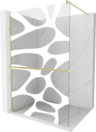 Mexen Kioto+ Shower Wall with Walk-in Shelf 70 x 200 cm, White Pattern, Brushed Gold - 800-070-121-55-97