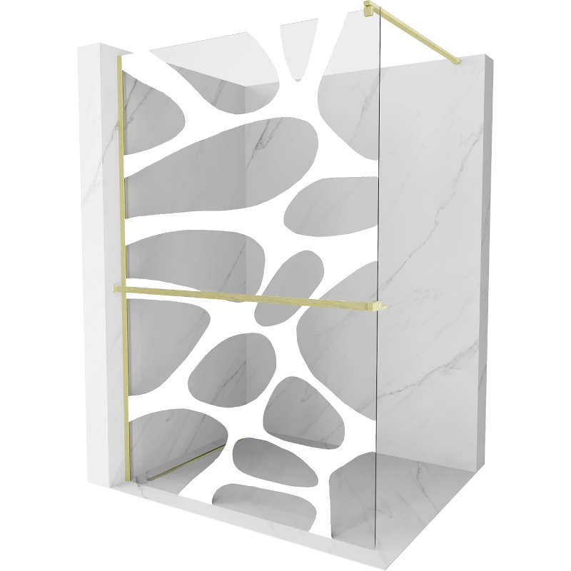 Mexen Kioto+ Shower Wall with Walk-in Shelf 90 x 200 cm, White Pattern, Brushed Gold - 800-090-121-55-97