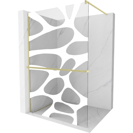 Mexen Kioto+ Shower Wall with Walk-in Shelf 90 x 200 cm, White Pattern, Brushed Gold - 800-090-121-55-97