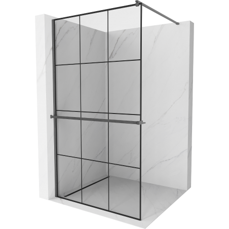 Mexen Kioto+ shower wall with shelf Walk-in 120 x 200 cm, black grid, brushed gun gray - 800-120-121-66-77