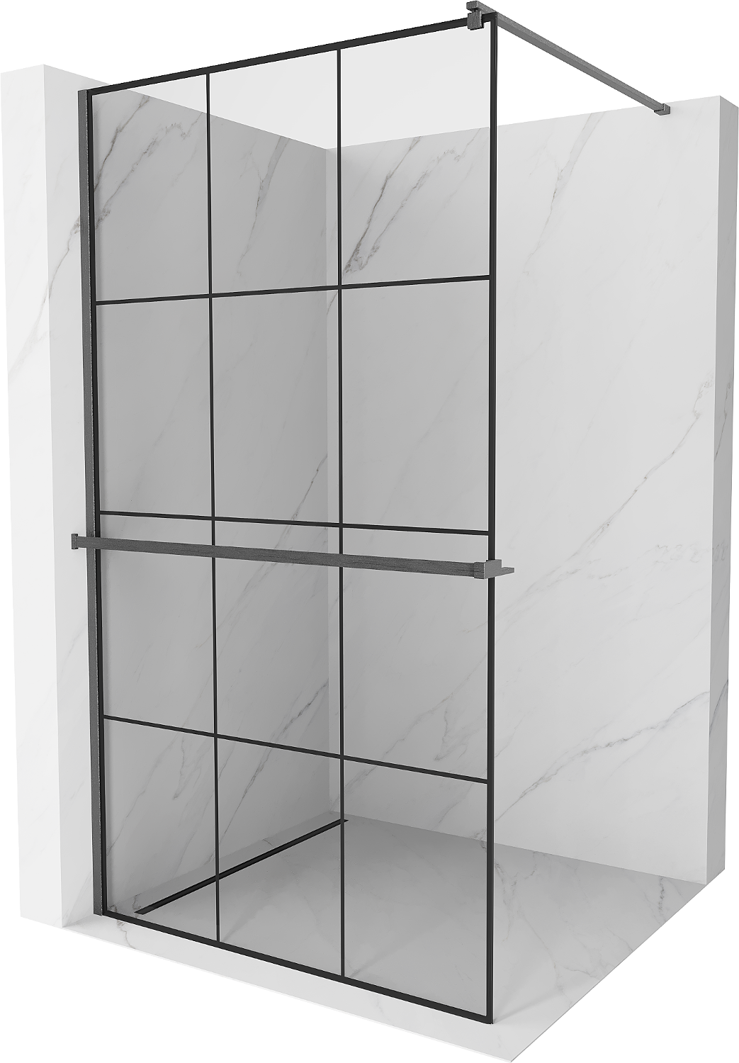 Mexen Kioto+ Walk-in Shower Wall with Shelf 120 x 200 cm, Black Pattern, Gun Gray Brushed - 800-120-121-66-77